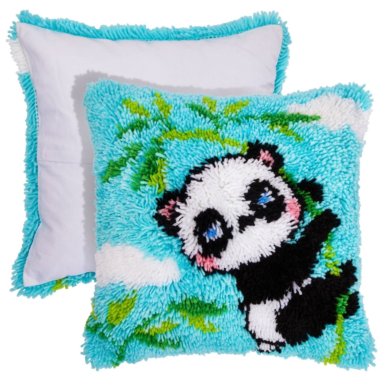 Bright Creations Panda Latch Hook Rug Kits for Kids Ages 6–14 - Beginner DIY Craft Needlework with Printed Canvas and Colorful Yarn, 15.7 x 15.7 inches